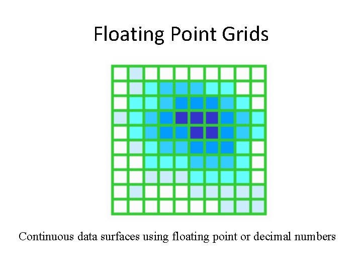 Floating Point Grids Continuous data surfaces using floating point or decimal numbers 