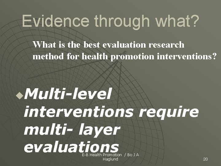 Evidence through what? What is the best evaluation research method for health promotion interventions?