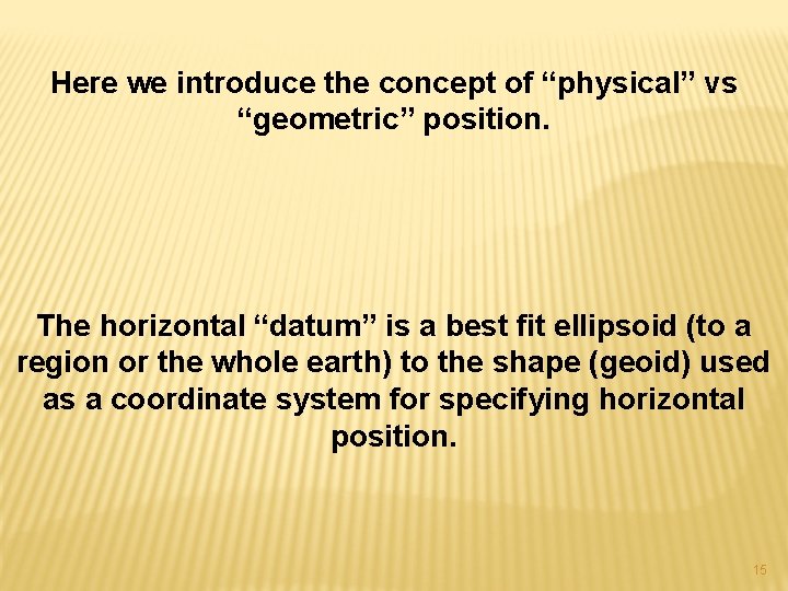 Here we introduce the concept of “physical” vs “geometric” position. The horizontal “datum” is