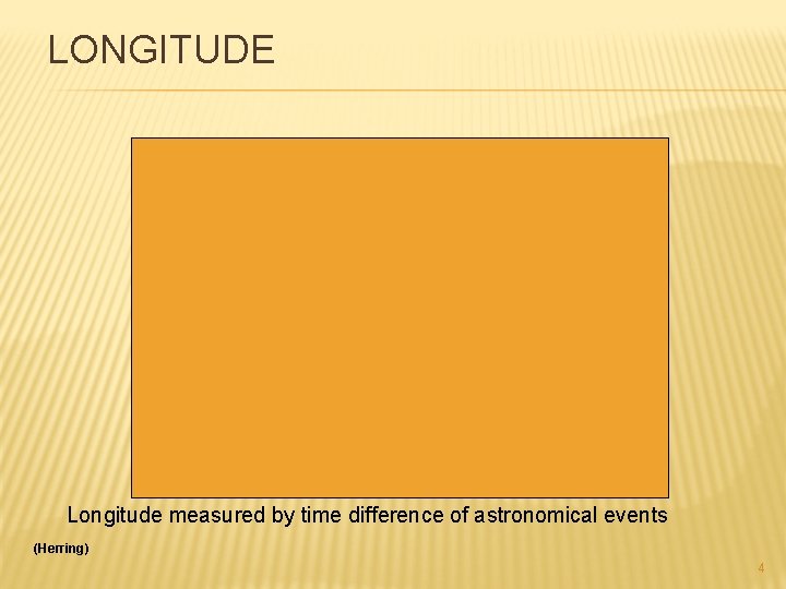 LONGITUDE Longitude measured by time difference of astronomical events (Herring) 4 