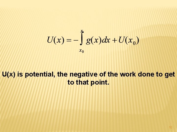 U(x) is potential, the negative of the work done to get to that point.