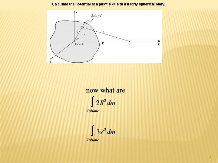 Calculate the potential at a point P due to a nearly spherical body. 80