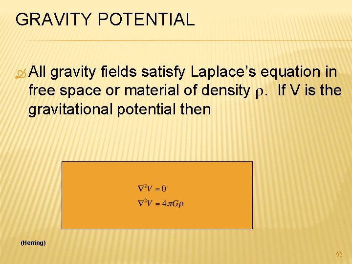 GRAVITY POTENTIAL All gravity fields satisfy Laplace’s equation in free space or material of