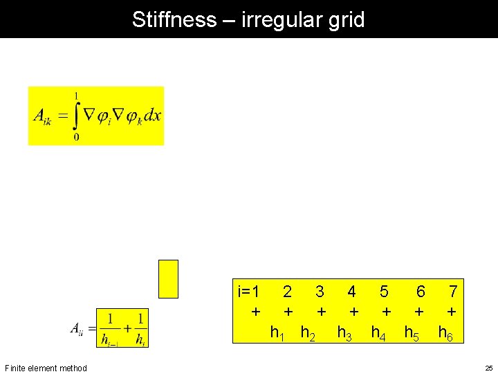Stiffness – irregular grid i=1 + 2 + 3 + h 1 h 2 Stiffness – irregular grid i=1 + 2 + 3 + h 1 h 2