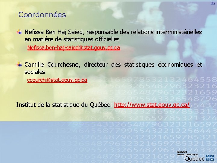 25 Coordonnées Néfissa Ben Haj Saied, responsable des relations interministérielles en matière de statistiques