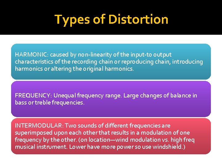Types of Distortion HARMONIC: caused by non-linearity of the input-to output characteristics of the