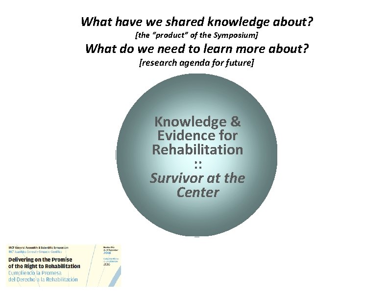 What have we shared knowledge about? [the “product” of the Symposium] What do we