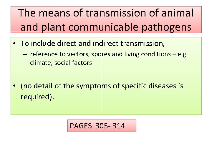 The means of transmission of animal and plant communicable pathogens • To include direct