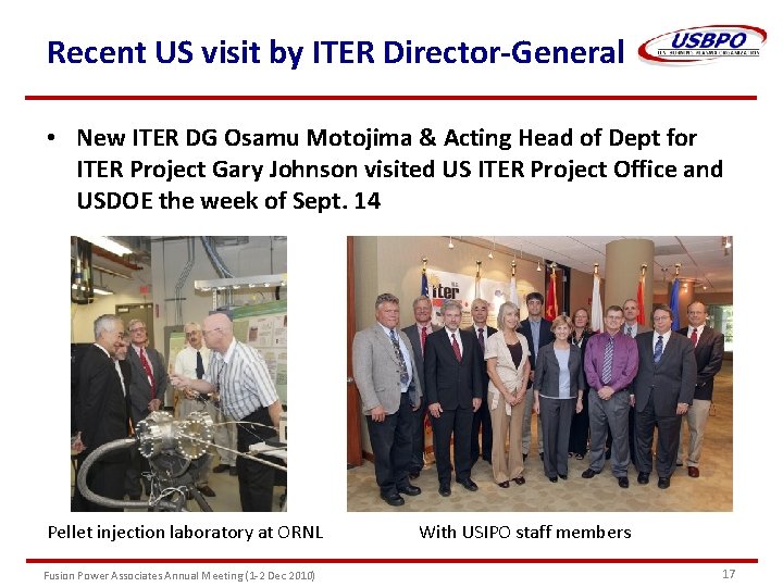 Recent US visit by ITER Director-General • New ITER DG Osamu Motojima & Acting