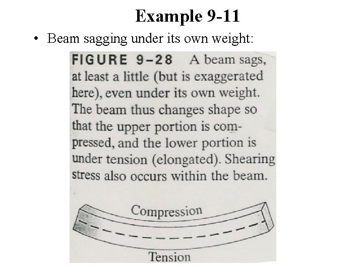 Example 9 -11 • Beam sagging under its own weight: 