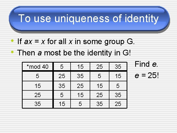 To use uniqueness of identity • If ax = x for all x in