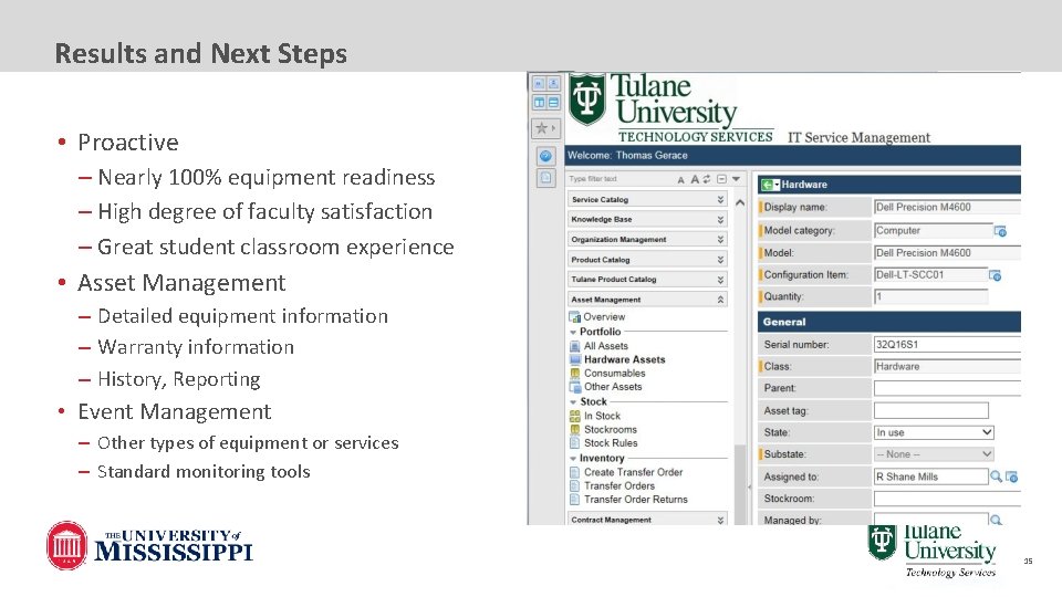 Results and Next Steps • Proactive – Nearly 100% equipment readiness – High degree