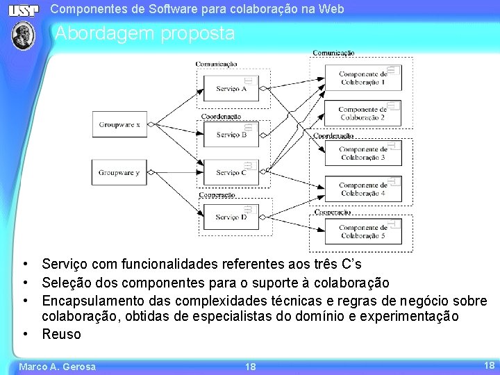 Componentes de Software para colaboração na Web Abordagem proposta • Serviço com funcionalidades referentes