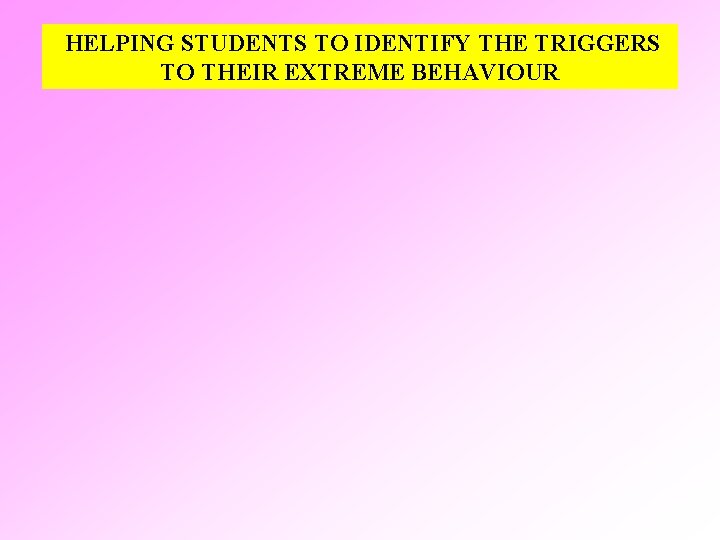  HELPING STUDENTS TO IDENTIFY THE TRIGGERS TO THEIR EXTREME BEHAVIOUR 