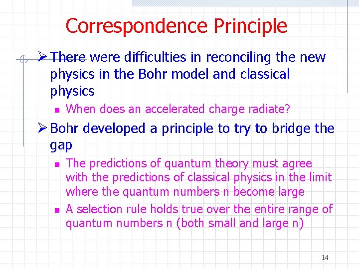 Correspondence Principle Ø There were difficulties in reconciling the new physics in the Bohr