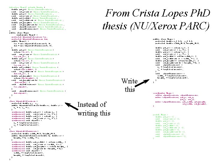 interface Shape. I extends Remote { double get_x() throws Remote. Exception ; void set_x(int
