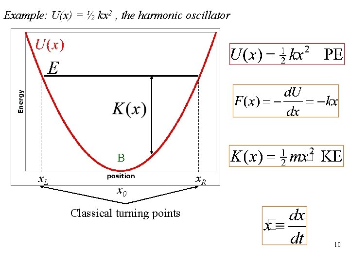 Example: U(x) = ½ kx 2 , the harmonic oscillator B x. L x