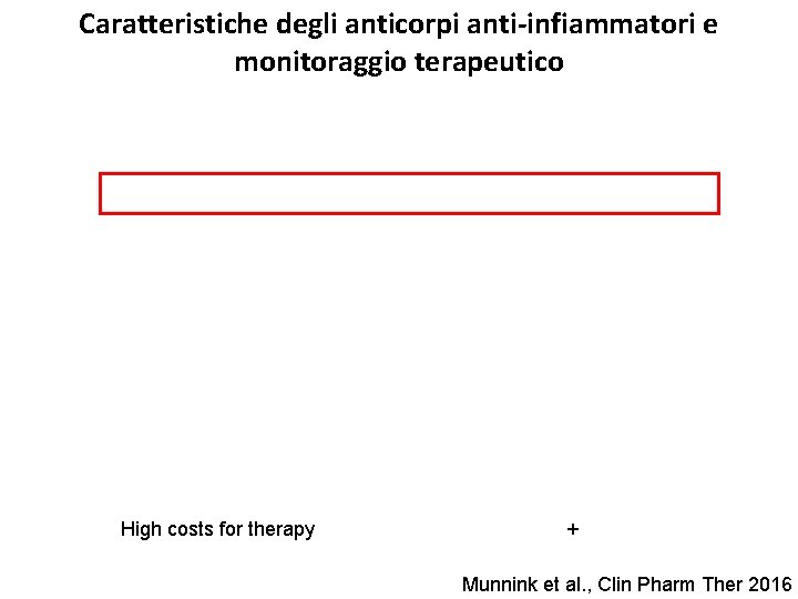 Caratteristiche degli anticorpi anti-infiammatori e monitoraggio terapeutico High costs for therapy + Munnink et