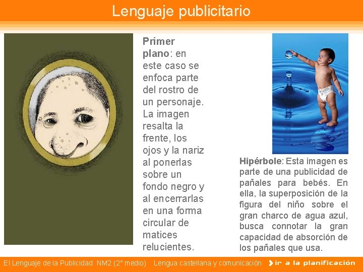 Lenguaje publicitario Primer plano: en este caso se enfoca parte del rostro de un