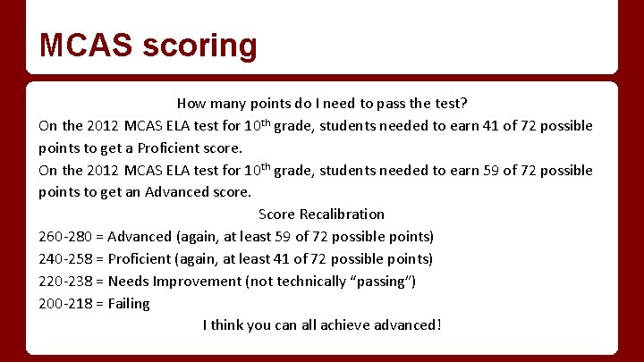 MCAS scoring How many points do I need to pass the test? On the