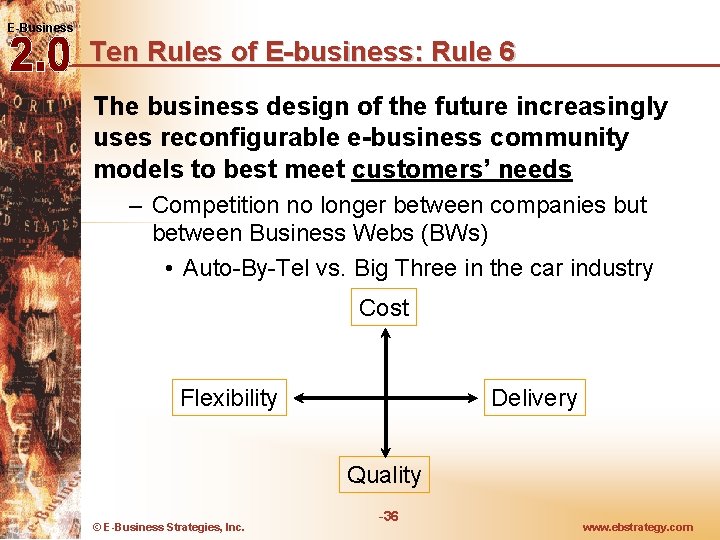 E-Business Ten Rules of E-business: Rule 6 The business design of the future increasingly E-Business Ten Rules of E-business: Rule 6 The business design of the future increasingly
