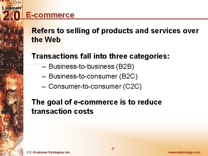 E-Business E-commerce Refers to selling of products and services over the Web Transactions fall E-Business E-commerce Refers to selling of products and services over the Web Transactions fall