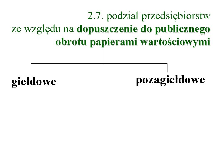 2. 7. podział przedsiębiorstw ze względu na dopuszczenie do publicznego obrotu papierami wartościowymi giełdowe