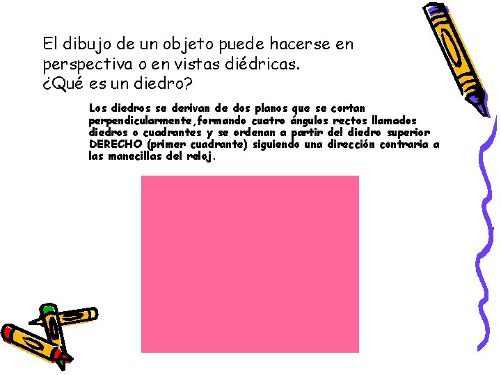 El dibujo de un objeto puede hacerse en perspectiva o en vistas diédricas. ¿Qué