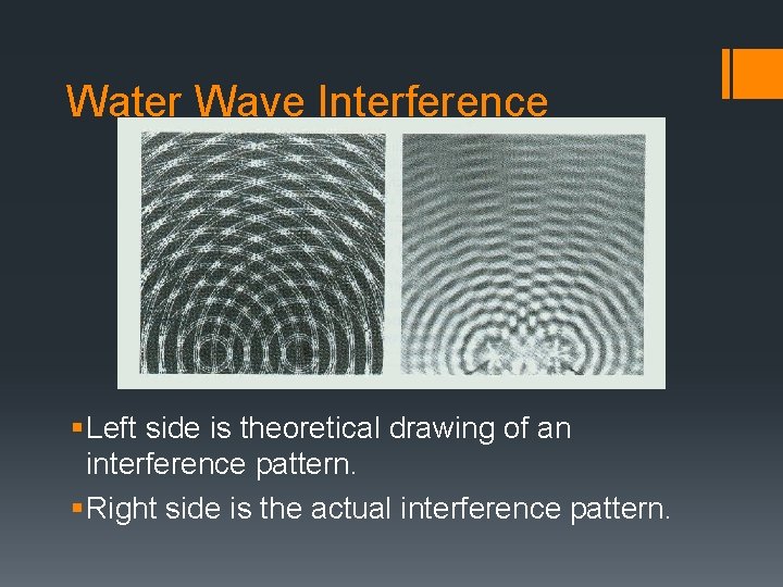 Water Wave Interference § Left side is theoretical drawing of an interference pattern. §