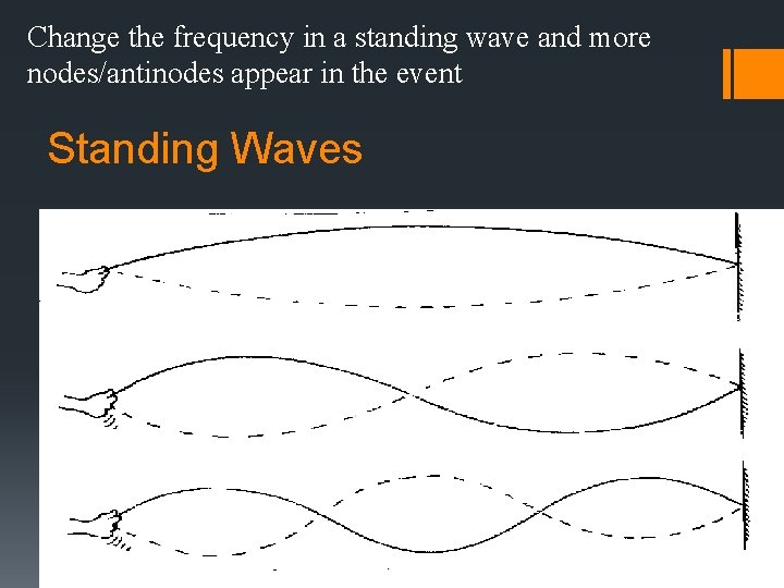 Change the frequency in a standing wave and more nodes/antinodes appear in the event
