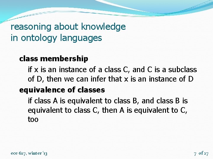 reasoning about knowledge in ontology languages class membership if x is an instance of