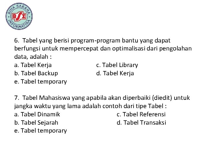 6. Tabel yang berisi program-program bantu yang dapat berfungsi untuk mempercepat dan optimalisasi dari