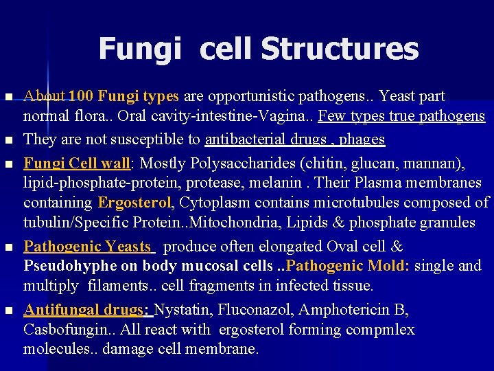 Fungi cell Structures n n n About 100 Fungi types are opportunistic pathogens. .