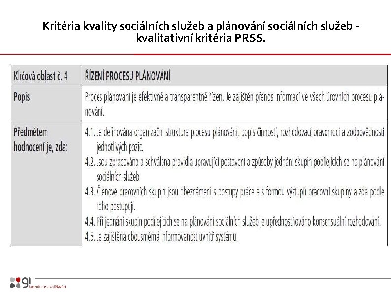 Kritéria kvality sociálních služeb a plánování sociálních služeb - kvalitativní kritéria PRSS. 