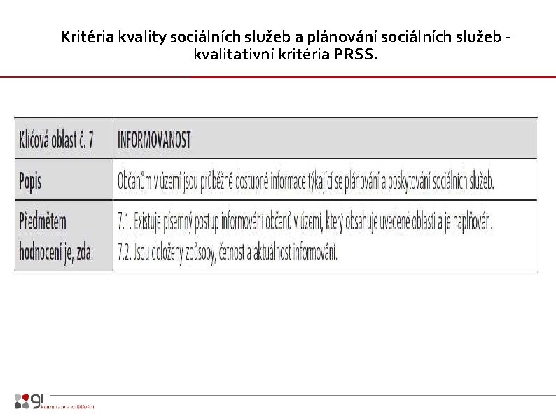 Kritéria kvality sociálních služeb a plánování sociálních služeb - kvalitativní kritéria PRSS. 