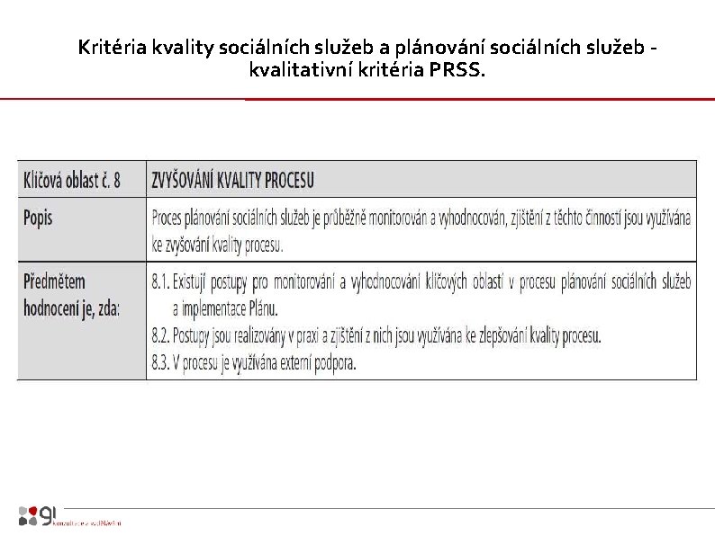 Kritéria kvality sociálních služeb a plánování sociálních služeb - kvalitativní kritéria PRSS. 