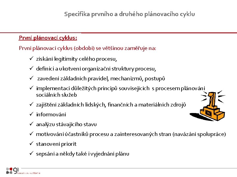 Specifika prvního a druhého plánovacího cyklu První plánovací cyklus: První plánovací cyklus (období) se