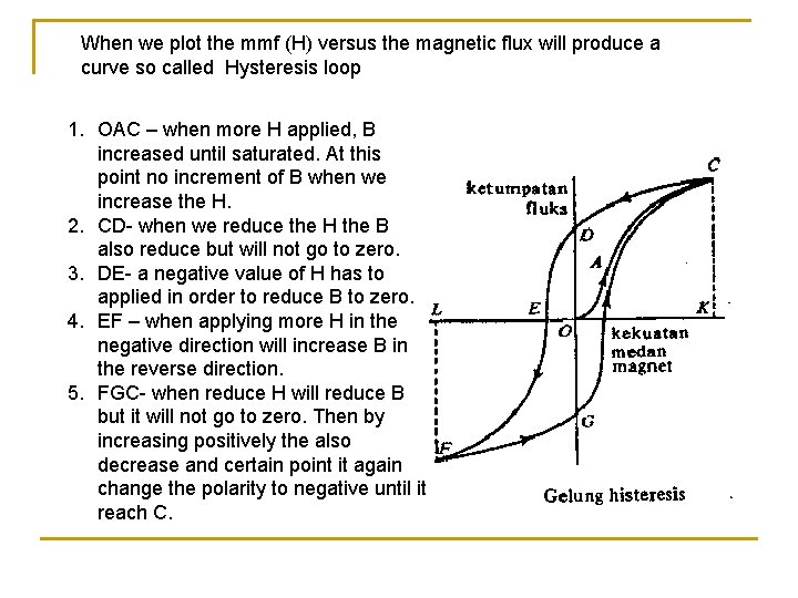 When we plot the mmf (H) versus the magnetic flux will produce a curve