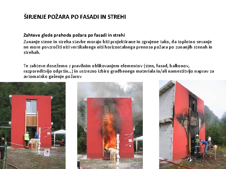 ŠIRJENJE POŽARA PO FASADI IN STREHI Zahteve glede prehoda požara po fasadi in strehi
