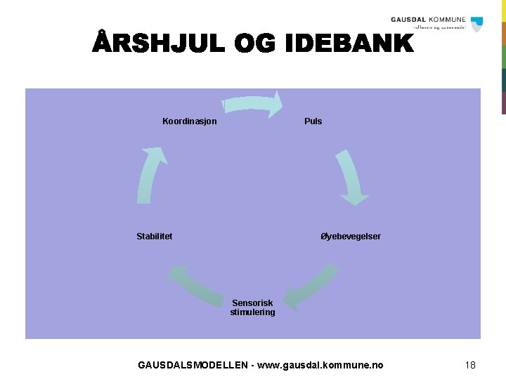 Koordinasjon Puls Stabilitet Øyebevegelser Sensorisk stimulering GAUSDALSMODELLEN - www. gausdal. kommune. no 18 