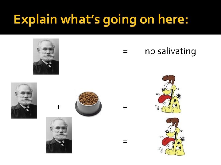 Explain what’s going on here: = + = = no salivating 