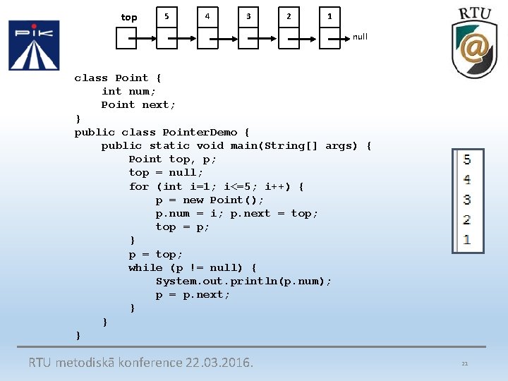 top 5 4 3 2 1 null class Point { int num; Point next;