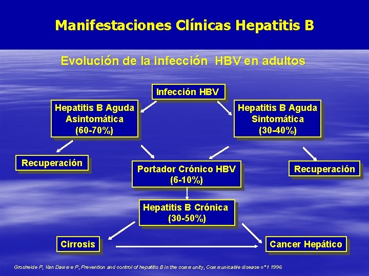 Manifestaciones Clínicas Hepatitis B Evolución de la infección HBV en adultos Infección HBV Hepatitis