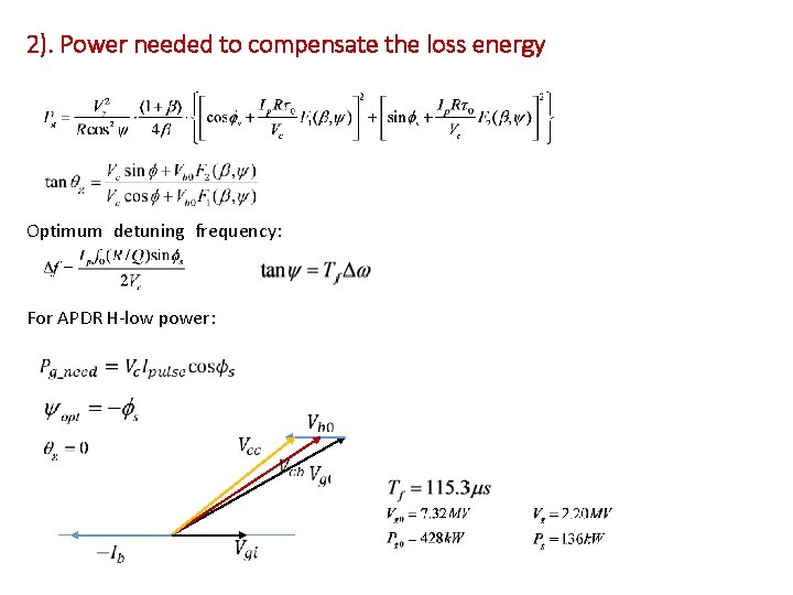 2). Power needed to compensate the loss energy Optimum detuning frequency: For APDR H-low