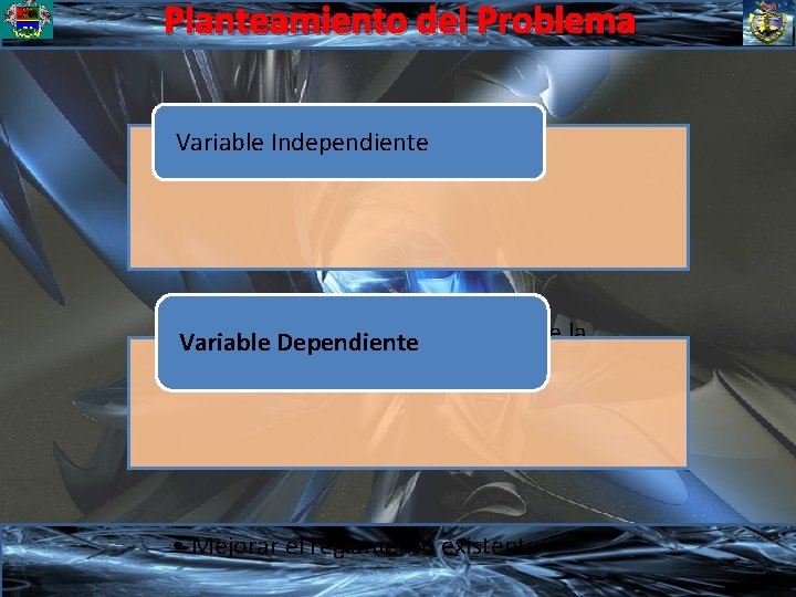 Planteamiento del Problema Variable Independiente • Variable Dependiente Actualización de los contenidos de la