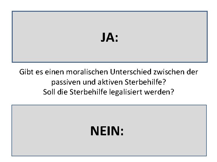 JA: Gibt es einen moralischen Unterschied zwischen der passiven und aktiven Sterbehilfe? Soll die