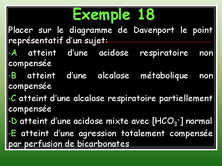 Exemple 18 Placer sur le diagramme de Davenport le point représentatif d’un sujet: •