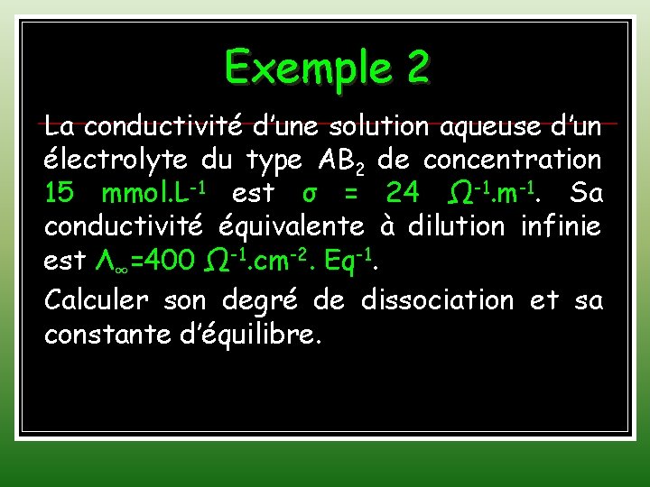 Exemple 2 La conductivité d’une solution aqueuse d’un électrolyte du type AB 2 de