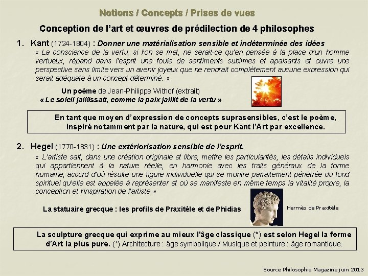 Notions / Concepts / Prises de vues Conception de l’art et œuvres de prédilection