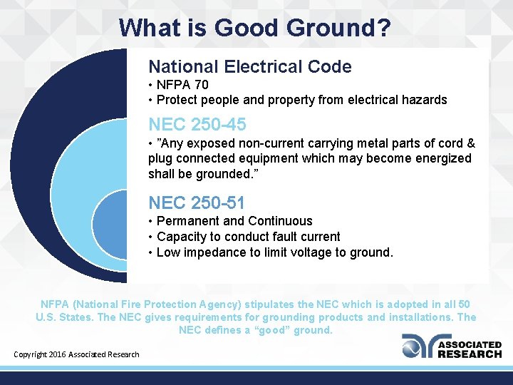 What is Good Ground? National Electrical Code • NFPA 70 • Protect people and